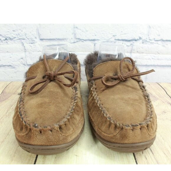 LL Bean Dark Brown Suede Wicked Good Shearling Lined Moccasin Slippers Size 9 M - Picture 4 of 9